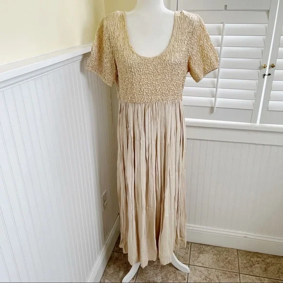 Jeffrey & Dara | Dresses | Jeffrey Dara Vintage Gold Tan Crinkle Dress Size  2 | Poshmark